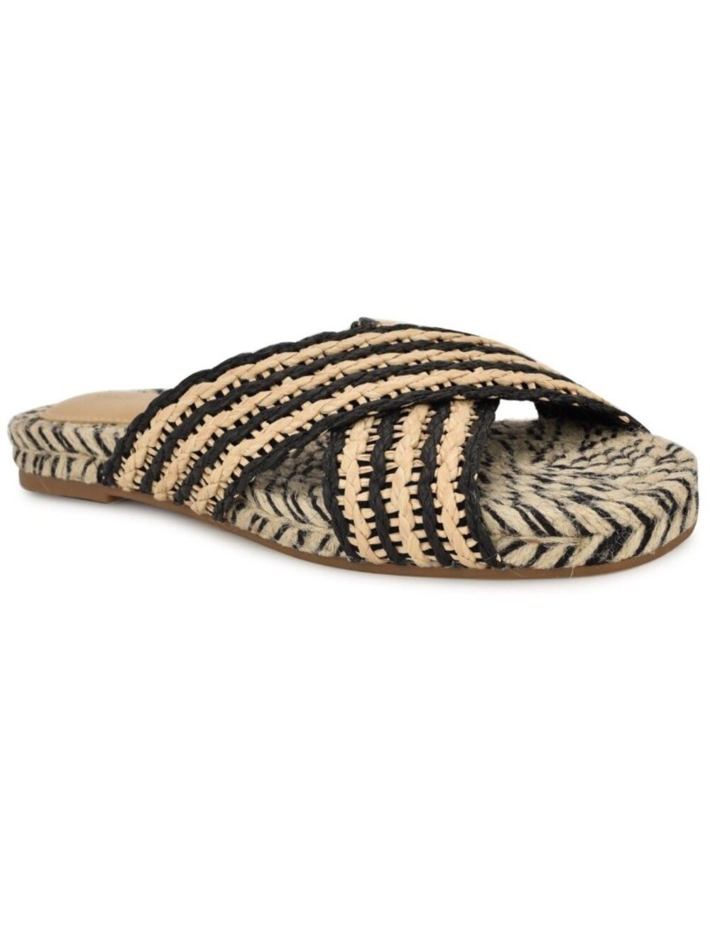 Nine West Womens Animay Woven Slip-on Flat Sandals Black/Natural Size 8M NWB